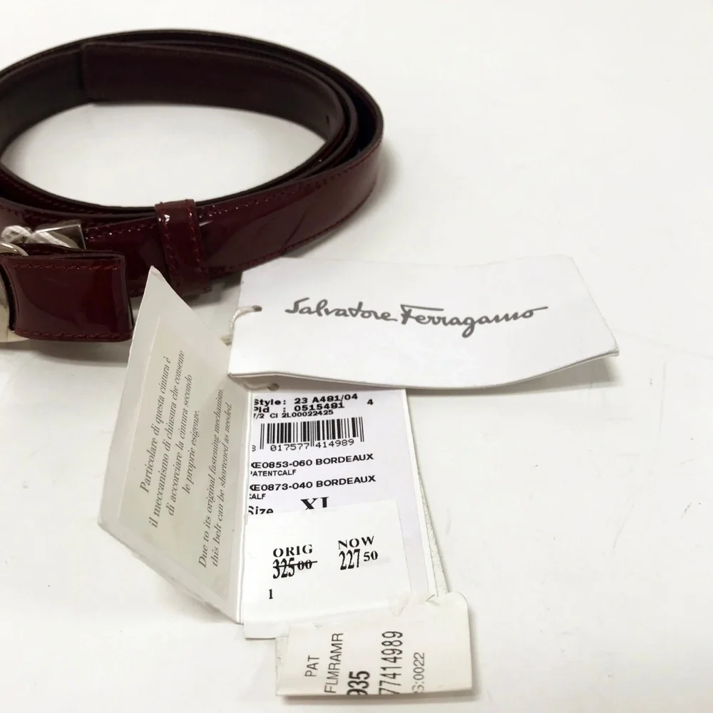 Salvatore Ferragamo Bordeaux Patent Leather Belt Size XL NWT